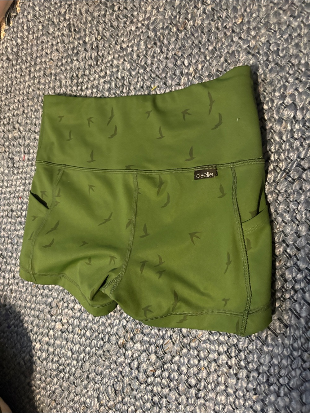 Oiselle Biker Shorts With Pockets Green Birds Size 4